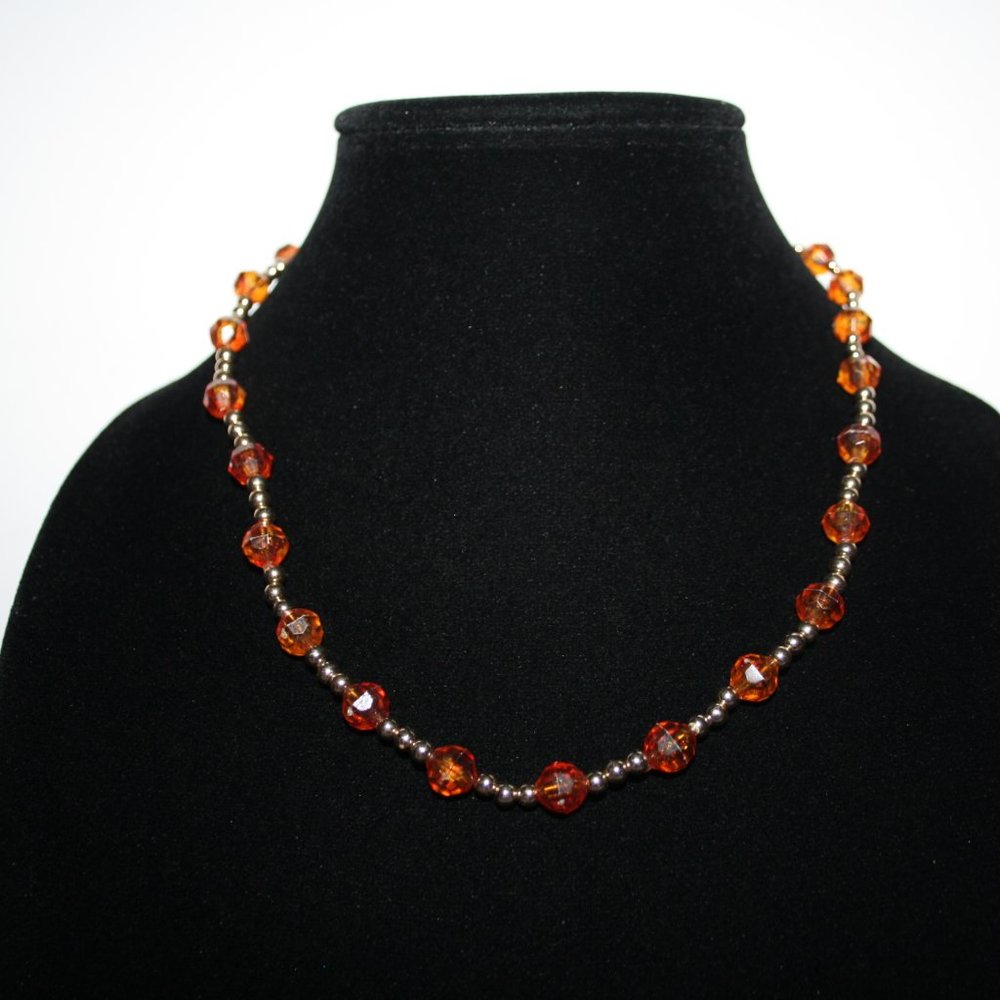 Vintage orange and gold beaded necklace 18"